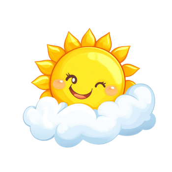 Happy Smiling Sun Resting on a Fluffy Cloud png