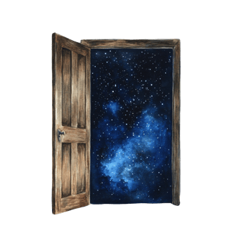 Wooden Door Opens To A Starry Night Sky png