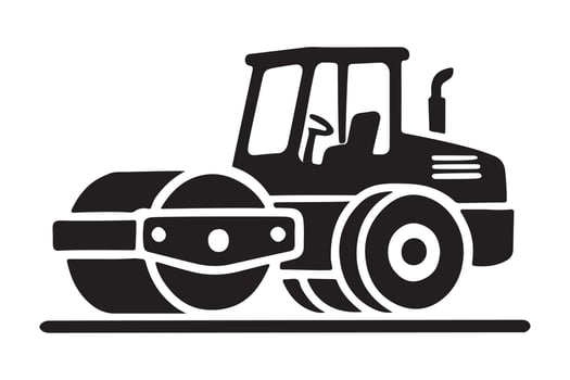 Black and White Road Roller Silhouette Asphalt Compactor vector
