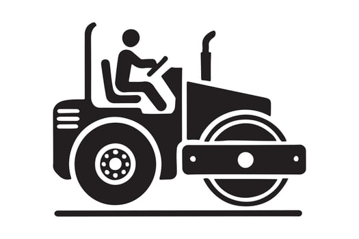 Construction Site Road Roller Silhouette Black Art vector