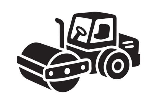 Monochrome Road Roller Silhouette Roadwork Machine vector