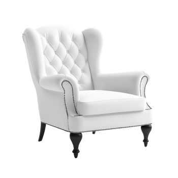 Elegant White Leather Wingback Armchair with Dark Wood Legs png