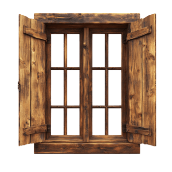 Rustic Wooden Window With Open Shutters png