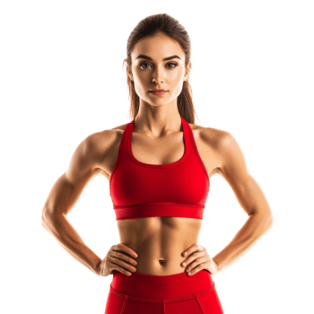 Athletic Woman Posing In Red Fitness Apparel png
