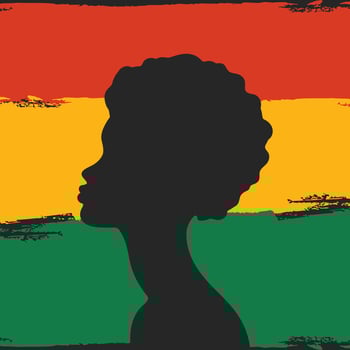 African woman profile silhouette on red, yellow, green painted background. Black history month vector