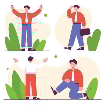 Flat Style office worker Character Illustrations in Various Poses vector