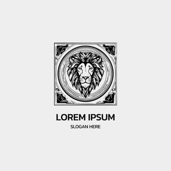 Lion king head minimalist black and white logo design vector