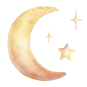 Hand drawn watercolor illustration of the moon and stars for Baby shower invitations or nursery wall art. Drawing sky perfect for conveying a dreamy, mystical atmosphere for kids greeting cards. png