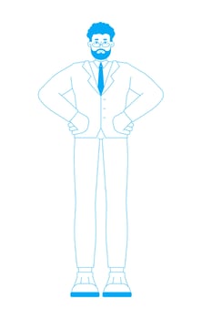 Bearded businessman in suit and eyeglasses 2D outline cartoon character. Business leader standing man in formal wear isolated person flat on white background. Spot illustration colorful vector