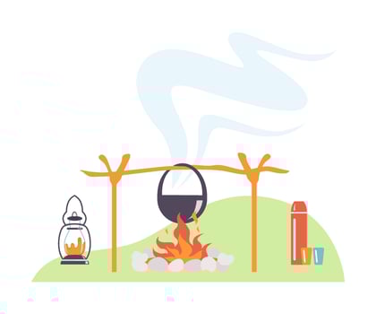 Bowler hat hangs over a bonfire. illustration. vector