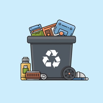 garbage bin with recycling items and other items vector