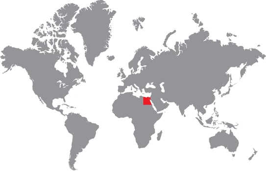 Map of Egypt highlighted in red color on grey world map. vector