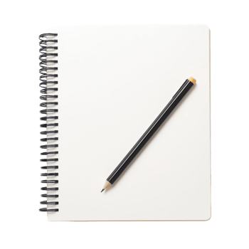 A blank spiral notebook alongside a black pencil ready for creative ideas. png