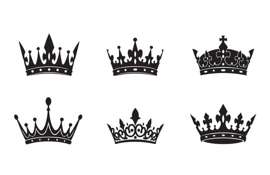 Elegant Black Silhouette Icons Royal Crown Bundle vector
