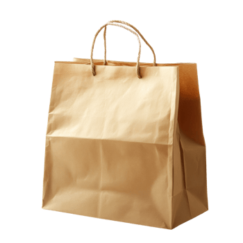 A Light Brown Paper Shopping Bag With Twisted Handles. cut out png