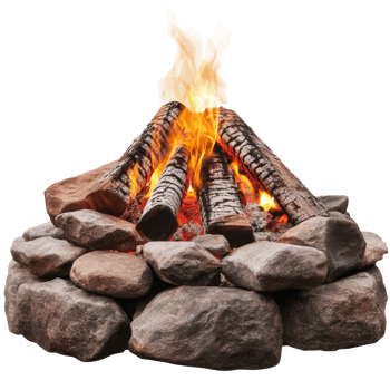 A vibrant bonfire burns brightly within a stone ring png