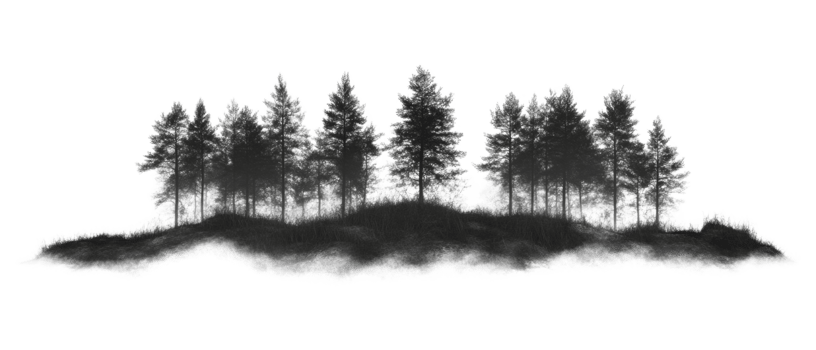 Misty Grove Of Tall Dark Pine Trees png