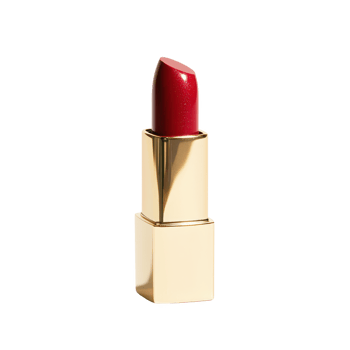 Elegant red lipstick in gold packaging, perfect for cosmetics and beauty enthusiasts. png