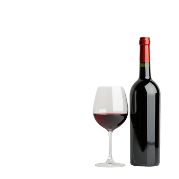 Elegant red wine bottle beside a filled glass, perfect for gatherings and special occasions. png