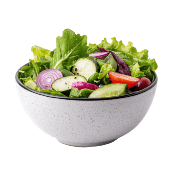 Fresh vibrant salad with a mix of greens and vegetables in a bowl. png