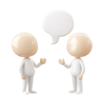 3d icon Two people glossy white Person faceless wearing beige pants conversing, holding light blue speech bubbles against transparent backdrop png