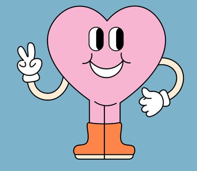 Heart shape character in groovy style vector