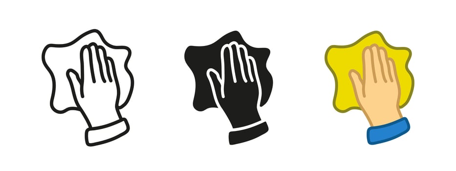 Hand wiping icon. Cleaning cloth illustration. Hygiene and surface sanitation symbol. Dust removal sign. Home disinfecting concept. vector