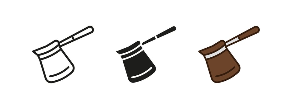 Coffee turk icon. Traditional cezve illustration. Antique brewing tool symbol. Copper espresso maker sign. Barista kitchen equipment concept. vector