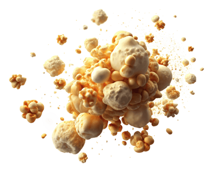 Fresh and crunchy flying popcorn with salt on transparent background png