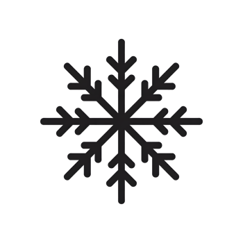 Simple black snowflake icon with symmetrical design and clean lines on a transparent background for winter themes png