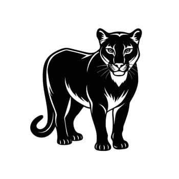 Silhouette of a mountain cougar watching vector