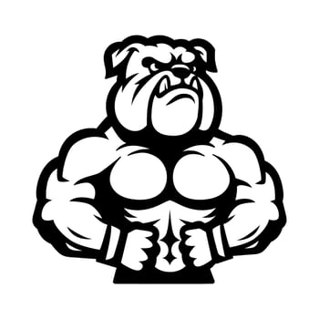 fun muscle dog bulldog logo mascot character isolated drawing line style sketch classic vintage design illustration vector