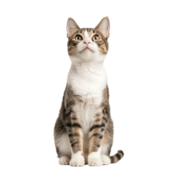 A curious cat looking upwards, isolated on a white background, perfect for pet-related themes. png