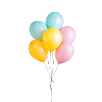 Colorful balloons in pastel shades, creating a festive and cheerful atmosphere, isolated on a white background. png