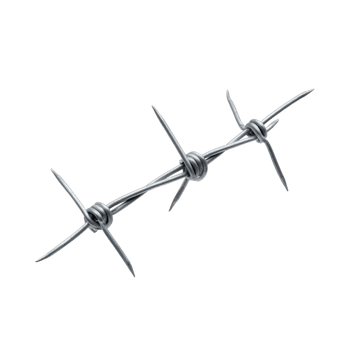 Barbed wire on white background, representing security and boundary enforcement. png