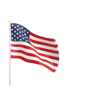 American flag waving proudly against a white background. png