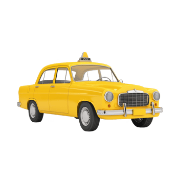 Classic yellow taxi car on a white isolated background, perfect for urban and travel themed projects. png