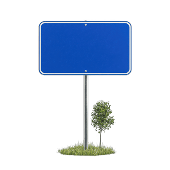Blank blue road sign with greenery, isolated on a white background, ideal for customizable signage. png
