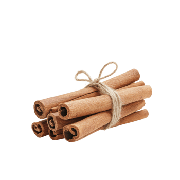 Bundle of cinnamon sticks tied with twine, showcasing natural texture against a white background. png