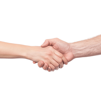 Handshake between two individuals, symbolizing agreement and partnership, blank white background enhances focus. png
