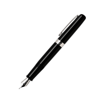 Elegant black fountain pen with silver accents on a white isolated background. png