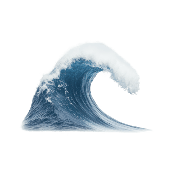 Dynamic ocean wave with frothy crest, isolated on white background, representing nature's power and beauty. png