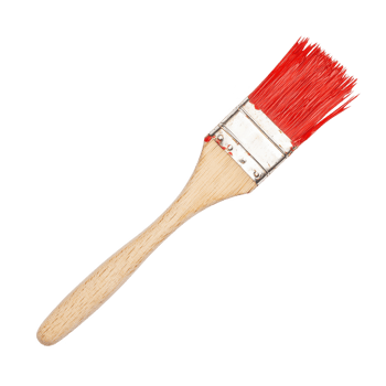 Red paintbrush with wooden handle isolated on white background. png