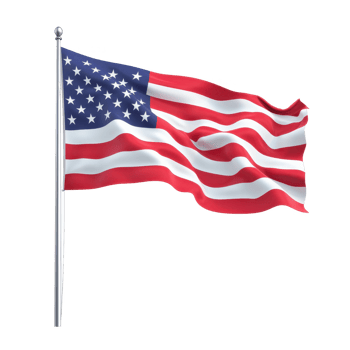 Waving American flag proudly displayed on a pole, representing freedom and patriotism against a clear backdrop. png