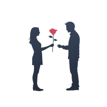 Romantic couple exchanging a rose, symbolizing love and affection. png