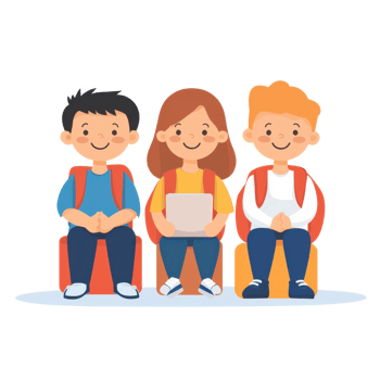Three cheerful friends sitting together, with one holding a tablet, showcasing friendship and collaboration. png