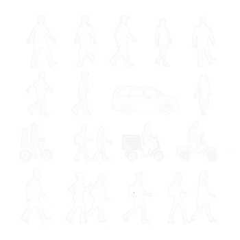 Various silhouettes of people and vehicles on a white isolate background. png