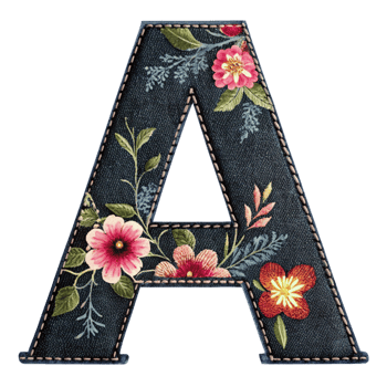 A floral embroidered letter with a blue background png