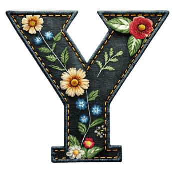 The letter y is made of denim with flowers and leaves png