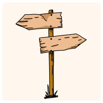 Signpost with wooden direction arrow signs doodle style drawing vector